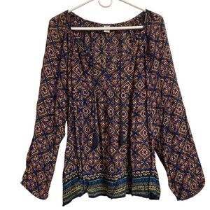 Women's OLD NAVY Long Sleeve Flowy Semi-Sheer Rayon Mosaic Blouse Top Size Large